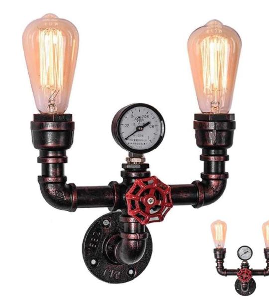 Waterpijp wandkandelaar waterleiding vintage retro wandlamp nostalgische wandlamp industriële wind creatieve E27 x 2 rustieke wandverlichting restaurant bar café wandlamp gang ke