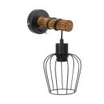 2 retro wandlampen hout binnen wandlamp 1 lichtpunt vintage lamp in industrieel design met schakelaar van metaal en hout - in roosterlook - zwart - fitting: E27 - zonder lamp