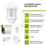 Wandlamp outdoor wit vintage, balkonlamp muur, 2-lichts, IP44, E27, B:24 cm, balkon, terras, tuin, buitenlamp, maritieme buitenlamp
