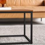Salontafel, woonkamertafel, salontafel met stalen frame en planken, industrieel design, Scandinavische stijl, eenvoudige montage, bijzettafel van hout, walnootkleur