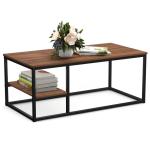 Salontafel, woonkamertafel, salontafel met stalen frame en planken, industrieel design, Scandinavische stijl, eenvoudige montage, bijzettafel van hout, walnootkleur