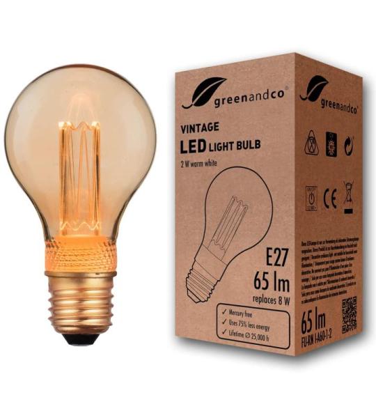 Vintage Design LED lamp in retro stijl voor sfeerverlichting E27 A60 Edison lamp, 2W 65lm 1800K extra warm wit 320° 230V flikkervrij, niet dimbaar