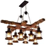 E27 Henneptouw Hanglamp Retro Hanglicht Loft Houten Kroonluchter Industrieel Metaal Drop Lights Internet Cafe Hanglampen Verstelbare hoogte Restaurantverlichting Retro 8 Lamp