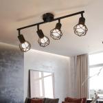Plafondspots, 4 vlammen, plafondlamp, zwart, design, metalen kooi, E14, max. 40 W, 350 graden, plafondlamp, spots, draaibaar, voor keuken, woonkamer, slaapkamer, hal (zonder lamp)