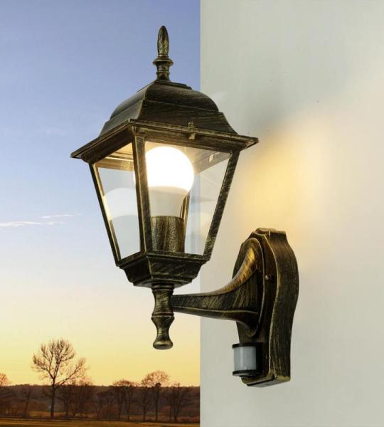 Nostalgische tuinlantaarn "Tirol" in antiek met bewegingsmelder E27 tot 60W 230V tuinlamp met sensor voor buiten