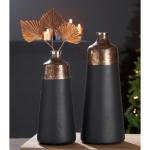 Grote decoratieve vaas XL van glas - bloemenvaas moderne decoratie woonkamer tafeldecoratie - kleur: zwart goud - hoogte 44 cm