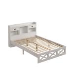 Complete slaapkamerset, modern design, houten bed + nachtkastje + commode, 140 x 200 cm, tweepersoonsbed met opbergfunctie, nachtkastje met 2 laden en een vak (wit 2)