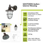 Wandlamp buiten messing glas in roestbruin antiek IP64 binnenplaats balkon B: 14 cm E27 maritiem geribbelde lantaarn buitenlamp tuin SANTORIN