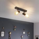 Plafondspot E27, vintage plafondlamp, 2 spots, zwart, draaibaar, industriële plafondlamp, plafondverlichting voor binnen, voor keuken, slaapkamer, woonkamer, 26 cm, lamp niet inbe