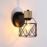 Vintage industriële wandlampen, 360° draaibare houten binnenwandlamp, kooiwandlampen, E27, metaal, zwart, voor hal slaapkamer