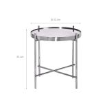 Bijzettafel Ø 43x45 cm unicaat in zilver van metaal en glas, design woonkamertafel met glasplaat en metalen frame, ronde salontafel, moderne glazen tafel, elegante banktafel, loun