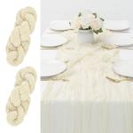 Tafelloper, 2 stuks, 90 x 300 cm, beige kaasdoek, lange tafelloper van gaas, rustieke tafelloper, mousseline tafelloper voor bruiloftsdecoratie, verjaardagsfeest, beige