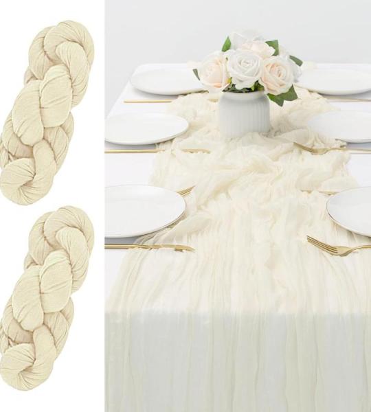 Tafelloper, 2 stuks, 90 x 300 cm, beige kaasdoek, lange tafelloper van gaas, rustieke tafelloper, mousseline tafelloper voor bruiloftsdecoratie, verjaardagsfeest, beige