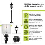 Weglamp met bewegingsmelder BRISTOL glas aluminium zwart H: 120cm E27 IP44 paal licht buiten tuin
