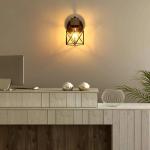 Set van 2 industriële wandlampen, vintage, kooi, van metaal, wandlamp, binnen, zwart, verstelbaar, wandlamp, hout, E27, voor slaapkamer, hal, woonkamer