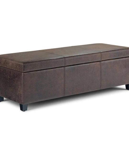 Ottomane aus Leder mit Stauraum und getuftetem Holz mit Fußstütze – moderner, rechteckiger Couchtisch für Wohnzimmer, Schlafzimmer