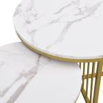 Moderne ronde salontafel set van 2 met PVC marmerpatroon desktop en gouden metalen frame, hoogglans bijzettafelset woonkamertafel koffietafel salontafel salontafel salontafel (wit)