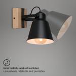 Lampen wandlamp retro met hout, 1-lamp wandlamp vintage, E27 fitting max. 40 watt, verstelbare lampenkap, rustieke wandspot, zwart-hout 2406-015
