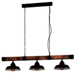hanglamp Oldbury, 3-lichts vintage pendellamp in industrieel ontwerp, plafondlamp hangend van staal en hout, kleur zwart, bruin rustiek, E27, 118 cm, FSC-gecertificeerd