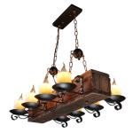 Loft Houten Kroonluchter Vintage Industriële Drop Lights Retro Stijl Hanglamp Iron Art Verstelbare hoogte E14 Retro 8 Lamp Internet Cafe Bar Restaurant Verlichting