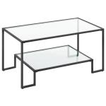 Salontafel, glazen tafel, woonkamertafel, 2 planken van gehard glas, stalen frame, 55 x 100 x 45 cm, decoratie, voor woonkamer, zwart LGT033B61