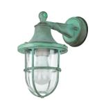 Santorin Buitenwandlamp, messing, glas, groen, antiek, IP64, huis, terras, diameter: 22 cm, E27, maritieme lantaarn, rustieke outdoor wandlamp