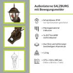 Buitenlamp met bewegingsmelder koper antiek H: 37,5 cm E27 sensor verlichting huis muur balkon terras