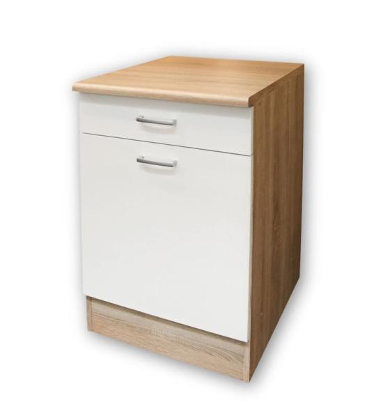 Moderne onderkast keuken in eiken Sonoma look, mat wit - ruime keukenkast met veel opbergruimte - 50 x 90 x 60 cm (B x H x D)