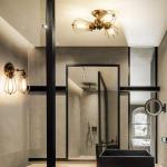 Vintage plafondlamp, industriële stijl, verstelbaar stopcontact, metaaldraadkooi, halve schaalmontage, rustieke plafondlamp, lichtmetalen lampen (zonder gloeilamp) (met 3 lampen) 