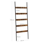 LLS011B01 Schuine rek, handdoekhouder, 5 niveaus, breedte 65 cm, stalen frame, voor dekens, handdoeken, sjaals, industriële stijl, rustiek bruin en zwart