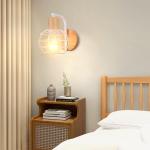 Wandlamp voor binnen, hout, E27 wandlamp, vintage, industrieel, wit, retro lamp van kooi, metaal, moderne wandlampen voor woonkamer, eetkamer, slaapkamer, hal, keuken