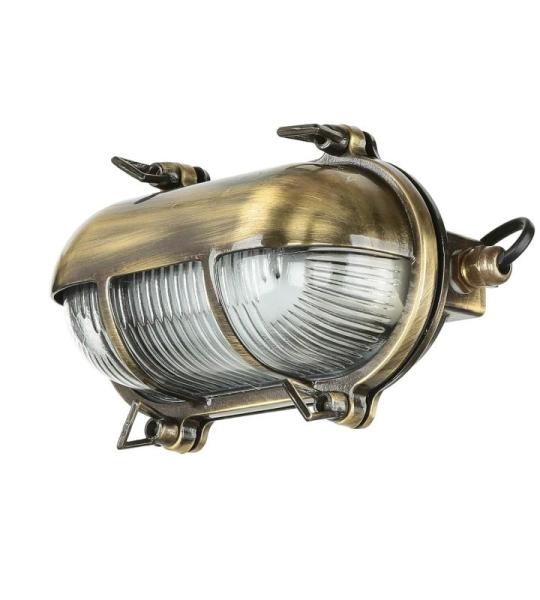 Buitenwandlamp messing glas in antiek IP64 balkon terras huis H: 13 cm E27 riffel schip licht maritieme wandlamp tuin SKIATHOS