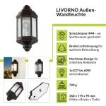 Wandlamp buiten bruin, wandlamp buiten E27, balkon, terras, IP44, weerbestendig, D:9,5 cm, huismuur, scheepslamp, buitenlamp maritiem antiek