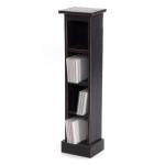 RUSTICALES houten cd-rek CD Tower | massief mahonie hout, 76 x 15,5 x 16 cm (h x b x d) | houten plank met 4 vakken, cd-opslag | kleur: 09 Voodoo - zwart