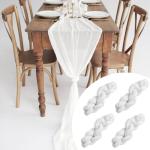 Tafelloper, 4 stuks beige kaasdoek, tafelloper, boho-mousseline, decoratieve stof, rustieke gaas, tafelloper voor bruiloft, verjaardag, decoratie, 90 x 300 cm