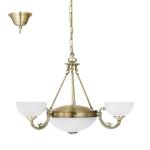 Savoy hanglamp met 5 fittingen, vintage, rustieke hanglamp van gepolijst gebruind metaal met wit gesatineerd glas, hangende eettafellamp, woonkamerlamp met E14- en E27-fittingen