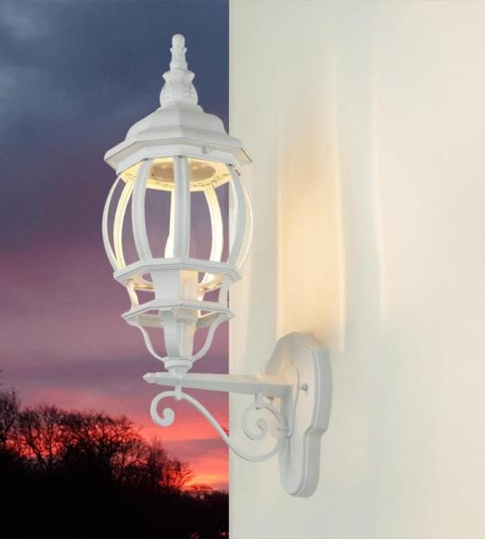 Brest Buitenwandlamp, aluminium en glas, wit, IP23, voor tuin, ingang, balkon, T:24,5 cm, E27 lantaarn, rustieke wandlamp voor buiten