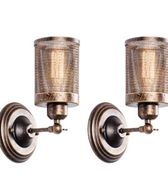 Industriële wandlamp 2 stuks, Steampunk Metalen Net Lampenkap Interieur Vintage Wandlamp Verstelbare Socket voor Garage Gate Veranda Hal (GEEN Lamp)