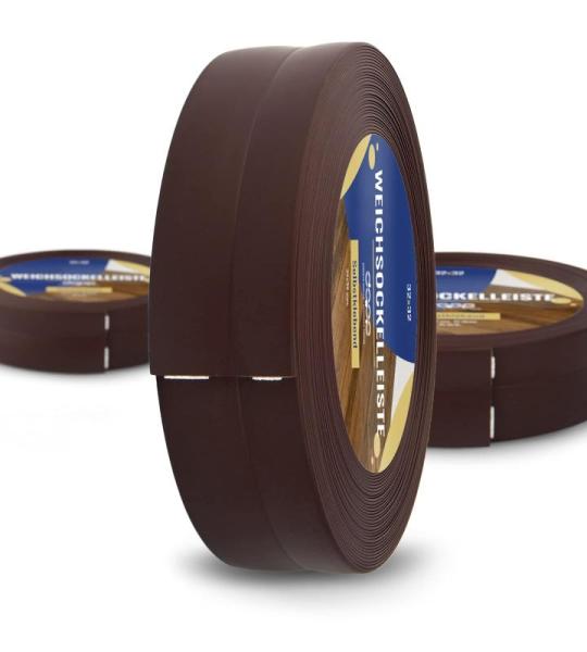 Zachte plint, 175 m (7 x 25 m), chocolade, 32 x 23 mm, pvc, zelfklevend, knikhoek plint, hoekprofiel, aansluitprofiel, vloerlijst, rubberen plint