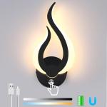 Accu wandlamp dimbaar LED wandlamp draadloos binnenwandlamp magneet met aanraakschakelaar 3 kleurtemperaturen voor woonkamer slaapkamer gang oplaadbare wandlampen, zwart