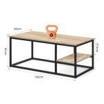 Salontafel, woonkamertafel, salontafel met stalen frame en planken, industrieel design, Scandinavische stijl, eenvoudige montage, houten bijzettafel, houtkleur