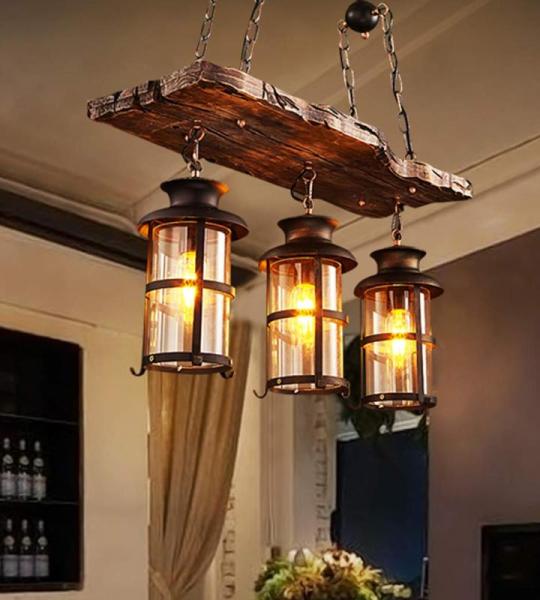 Hanglamp Vintage Hangende Verlichting Eetkamer Kroonluchter Binnen Retro Industriële Hangende Lamp Van Hout Metaal Glazen Lampenkap E27 Plafondverlichting Bar Hoogte Verstelbaar P