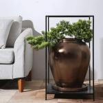Plaats een grote vaas op de grond Grijs-goud Klei Potten Woonkamer Decoraties kunnen worden geplaatst Gedroogde bloemen ​​Lichte luxe en sfeervolle decoraties Decoratieve bloem