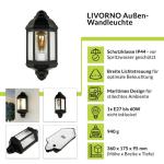 Wandlamp buiten zwart, buitenlamp rustiek maritiem, IP44, E27, H:36 cm, balkon, terras, huis, nostalgisch, buiten wandlamp