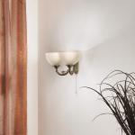 Savoy wandlamp met 2 fittingen, vintage, rustieke wandlamp van gepolijst gebruind metaal met wit gesatineerd glas, hallamp in bruin en wit, lamp met trekschakelaar, met E14-fitting