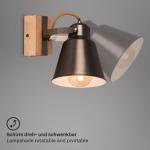 Lampen – wandlamp retro met hout, 1-vlam wandlamp vintage, E27 fitting max. 40 watt, verstelbare lampenkap, rustieke wandspot, grijs-hout