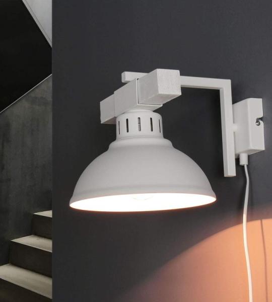 Witte wandlamp met stekker E27 hout metaal rustieke wandlamp woonkamer slaapkamer