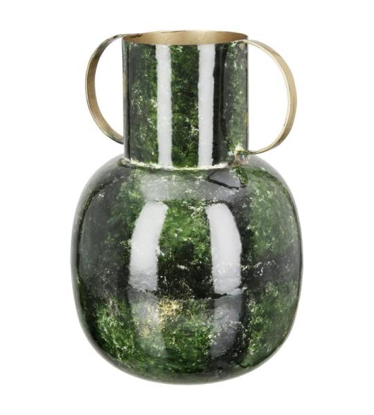 Groene decoratieve bolle vaas bloemenvaas van metaal - decoratie woonkamer cadeau voor vrouwen verjaardag Moederdag - hoogte 30 cm