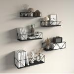 Set van 5 zwevende wandplanken, hoogwaardig zwart en zwart ijzer, met flexibel design, voor woonkamer, slaapkamer, badkamer, kantoor