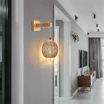 Vintage Wandlamp Met Gevlochten Rotan Lampenkap,E27 Retro Wandlamp Met Schakelaar En Stekker Dimbare Wandlamp,Boho Lamp Rustiek,Voor Slaapkamer Hal Foyer Bars Hotels